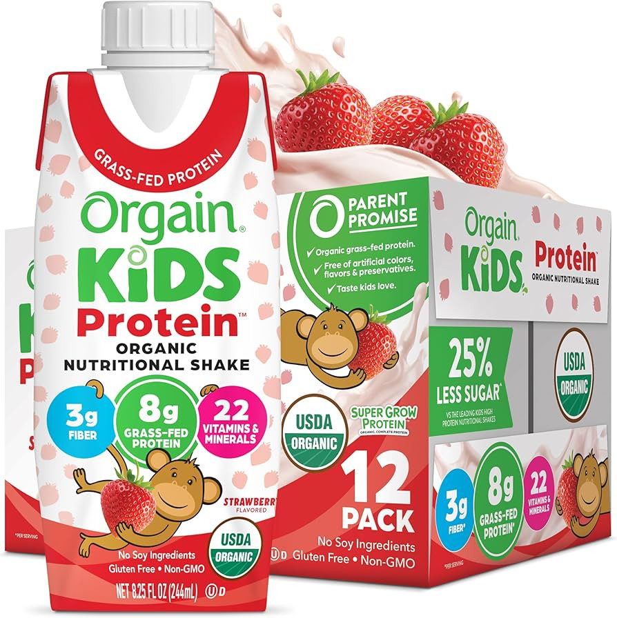 Orgain Organic Kids Protein Nutritional Shake, Strawberry - 8g of Protein, 22 Vitamins & Minerals... | Amazon (US)