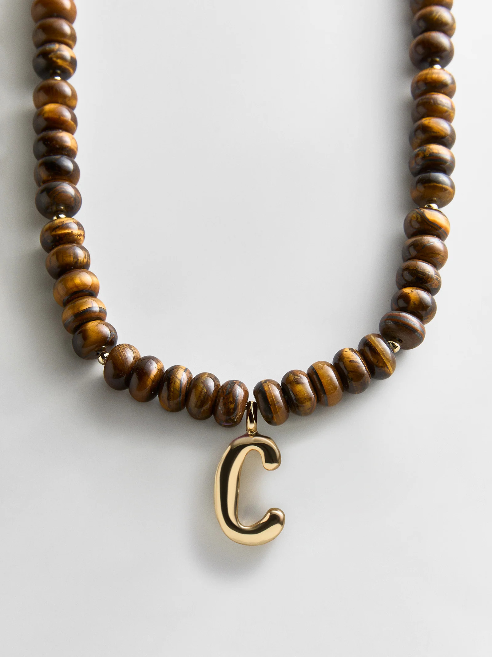 Semi-Precious Bubble Initial Necklace - Tiger's Eye | BaubleBar