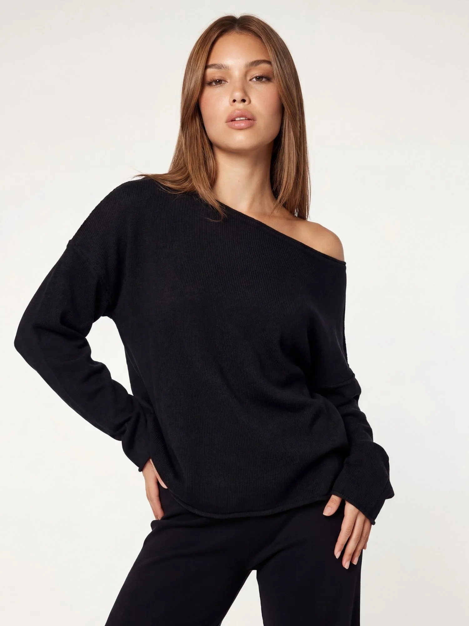 FAYE - Off-Shoulder Sweater • Black | Ninety-9