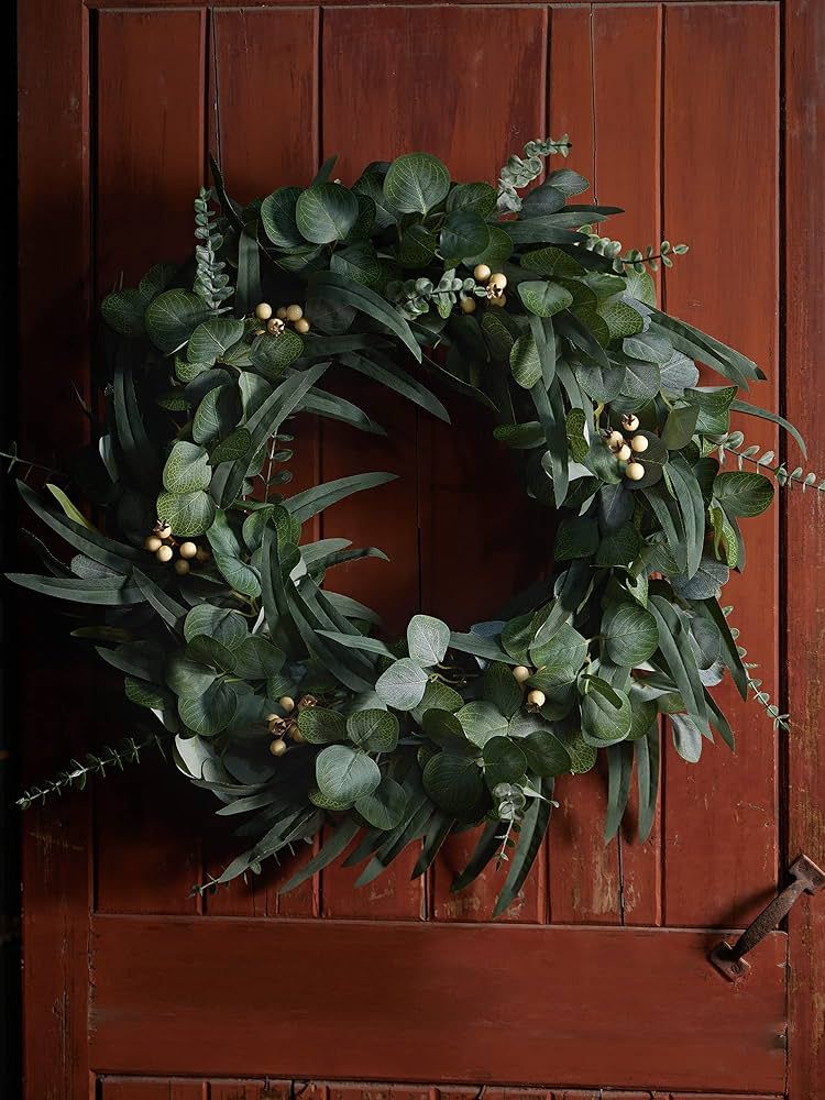 Clycaloor 24 Inch Encalyptus Wreath for Front Door, Artificial Greenery Wreath with Big Berries, ... | Amazon (US)