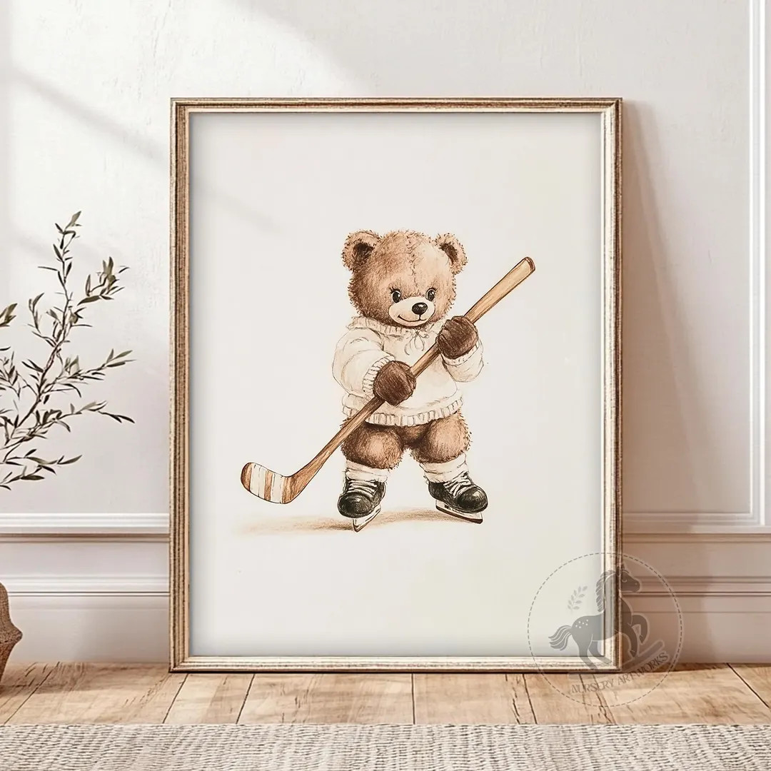 Vintage Teddy Bear Hockey Art: Kids Room Decor (digital Download) - Etsy Canada | Etsy (US)