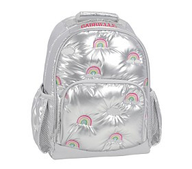 Mackenzie Puffer Metallic Silver Rainbows Backpack | Pottery Barn Kids