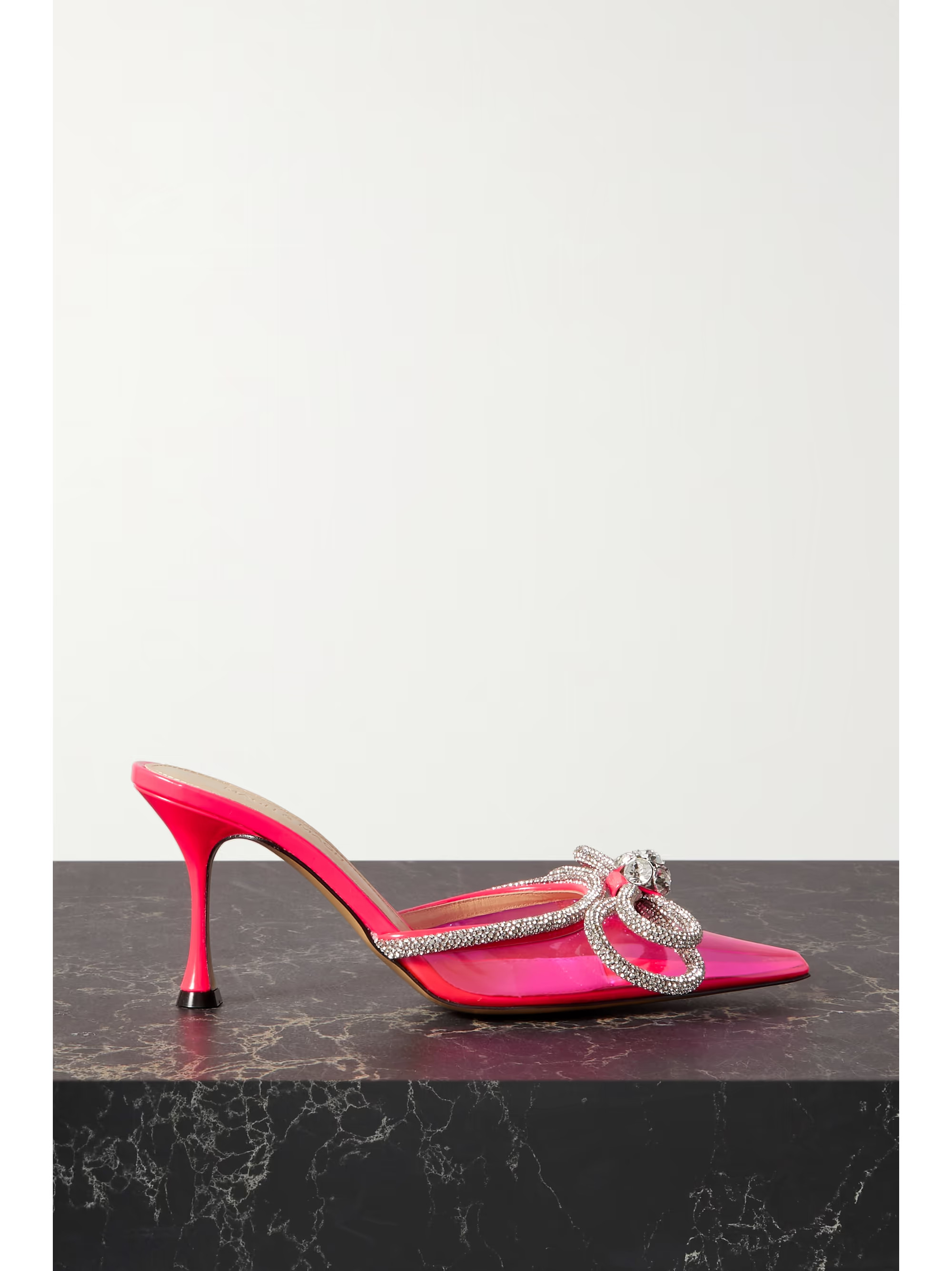 Double Bow crystal-embellished neon PVC mules | NET-A-PORTER (US)