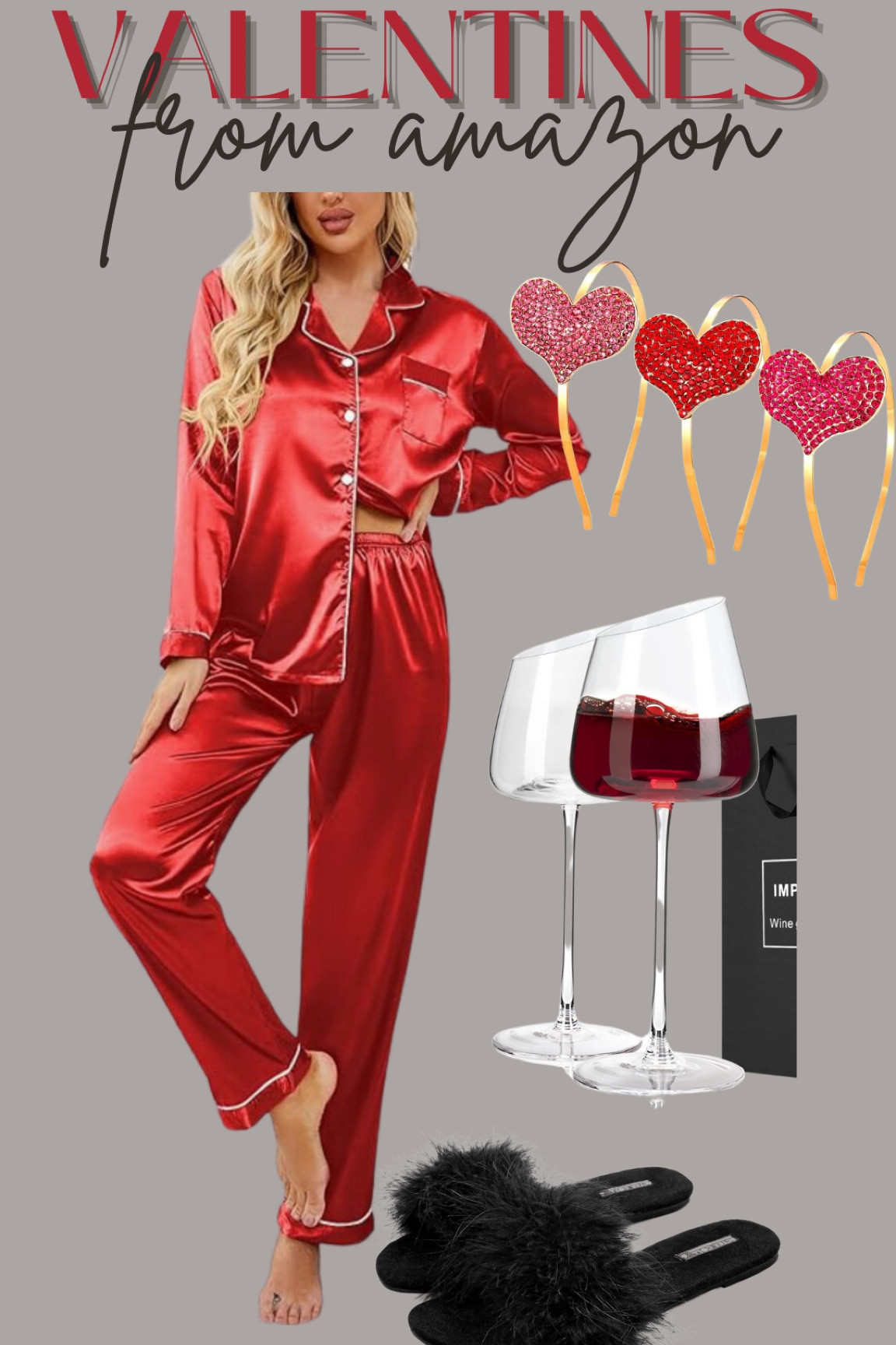 Amazon comfy valentines outfit inspo - red pajamas - valentines lounge set - red two piece set - fuzzy slippers - wine glasses - valentines headband - Valentine’s Day 

#LTKsalealert #LTKSeasonal #LTKfindsunder50