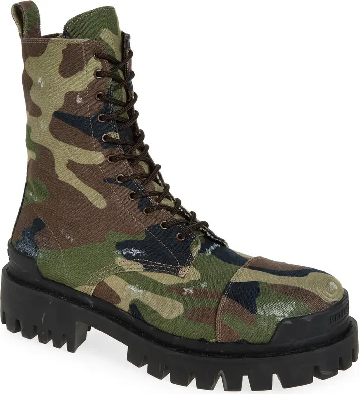 Balenciaga Strike Camo Canvas Combat Boot (Men) | Nordstrom | Nordstrom