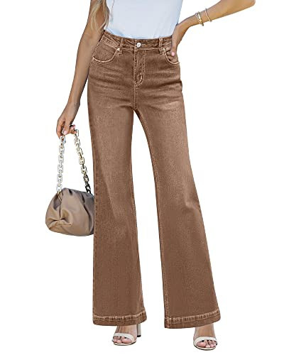 LookbookStore Jeans for Women Stretch Brown Pants Women Womens Jeans Stretchy Womens Straight Leg Cute Pants for Pecan Brown Size X-Large Fits Size 16 18 | Amazon (US)