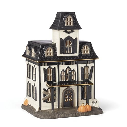 Lenox Vintage Halloween Light-Up House Figurine, 9.25-Inch, Porcelain Haunted House, Halloween Decor Indoor, Fall Decor, Spooky Indoor Decorations (1 Light-Up Figurine) 3 AAA Batteries Not Included | Amazon (US)