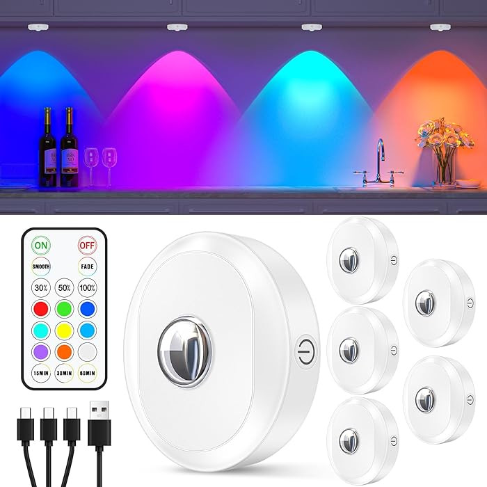 WILLED Luces de disco recargables RGB con control remoto, iluminación debajo del gabinete inalá... | Amazon (US)