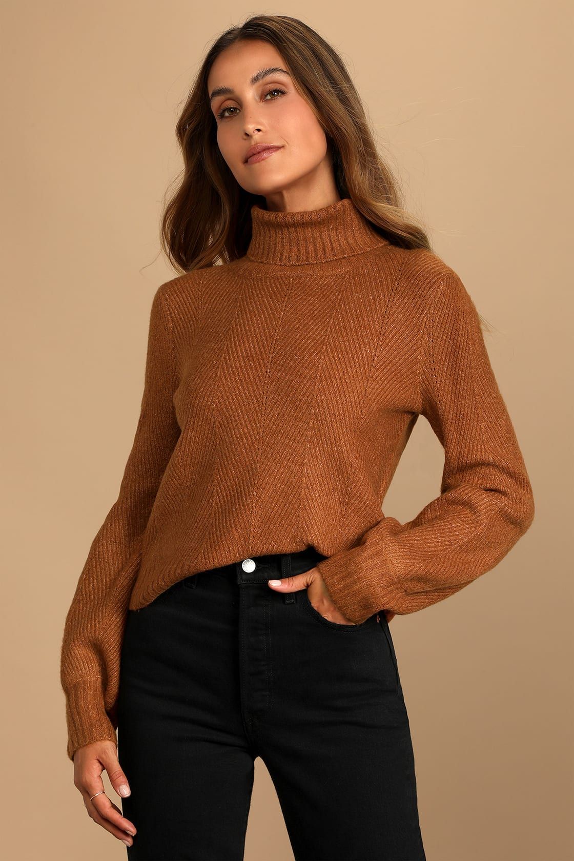 Meet Cozy Rust Orange Knit Long Sleeve Turtleneck Sweater | Lulus (US)