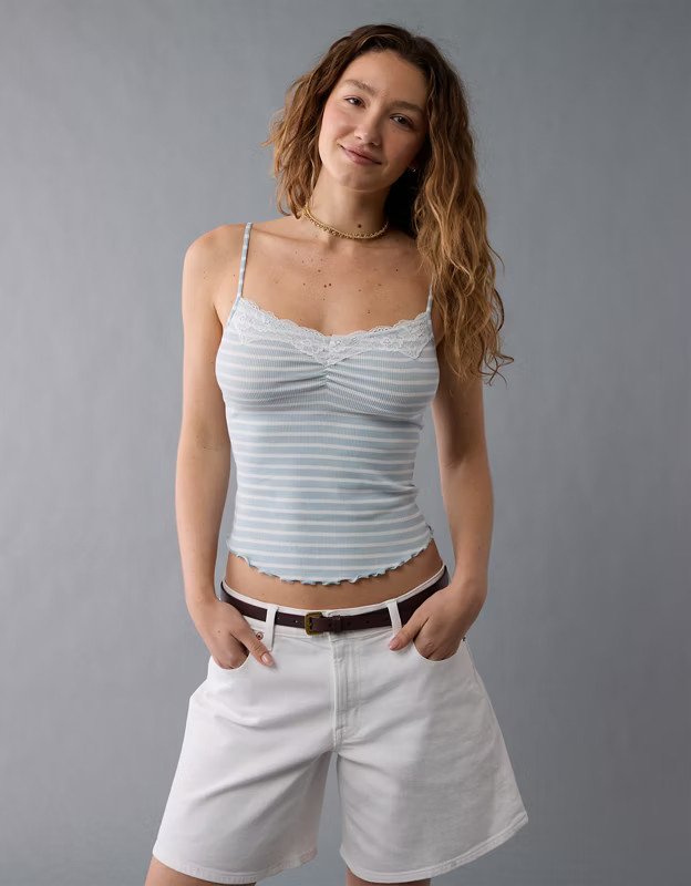 AE Cinch Front Lace Cami | American Eagle Outfitters (US & CA)