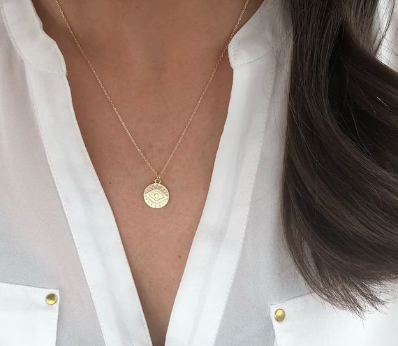 Evil eye necklace, coin necklace, dainty gold necklace, dainty jewelry, layering necklace, evil e... | Etsy (US)
