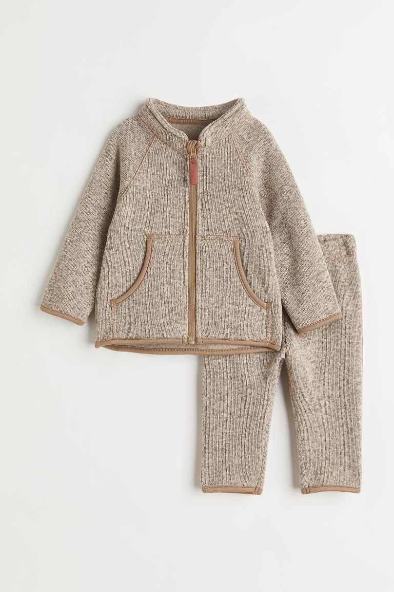 2-piece Fleece Set - Beige melange - Kids | H&M US | H&M (US)