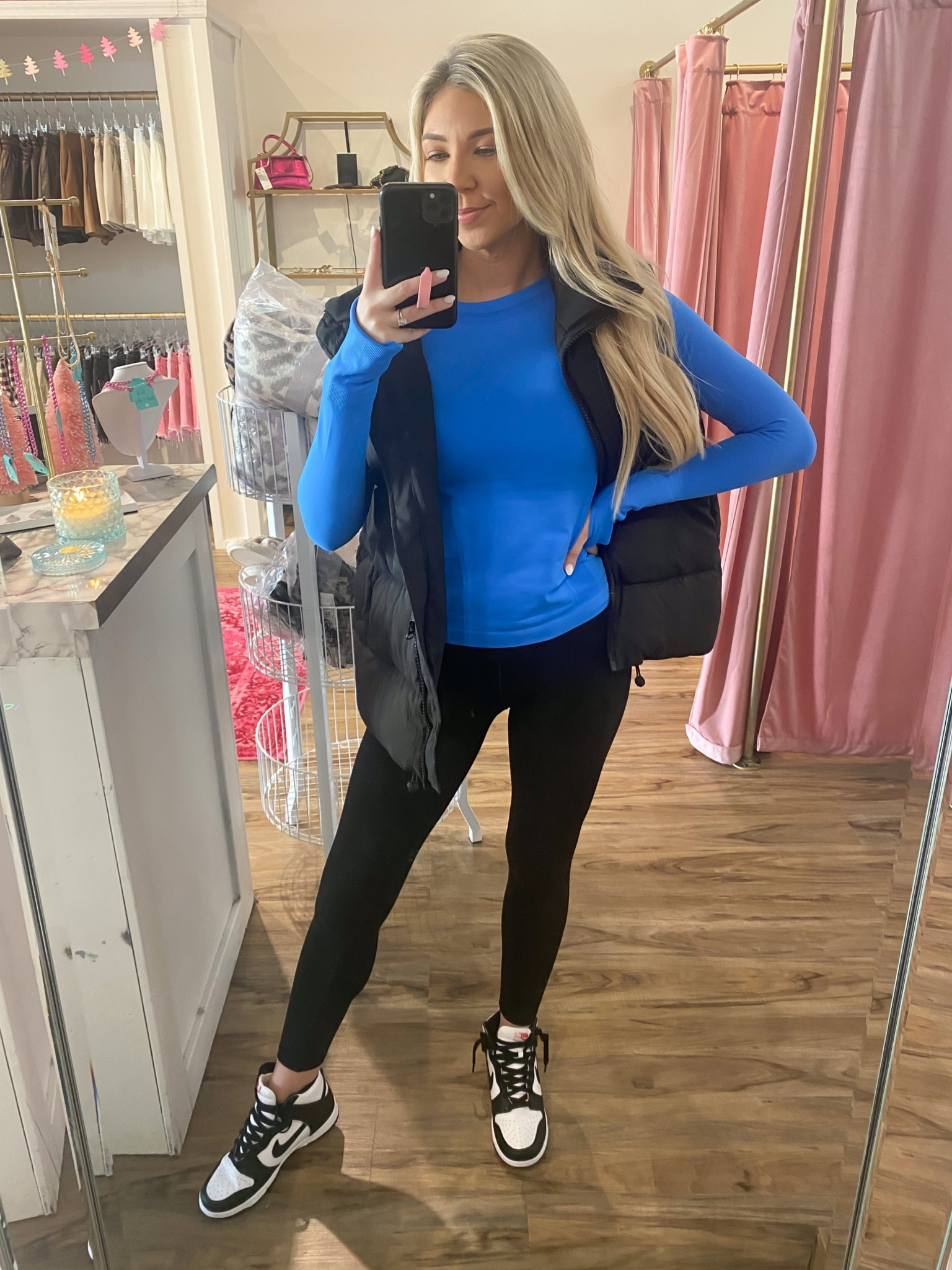 Athleisure look. Oversized puffer vest. Lululemon dupe. Amazon dupe. 
Top: small
Leggings: XS
Vest: small 
Shoes: TTS 

#LTKunder100 #LTKshoecrush #LTKfit