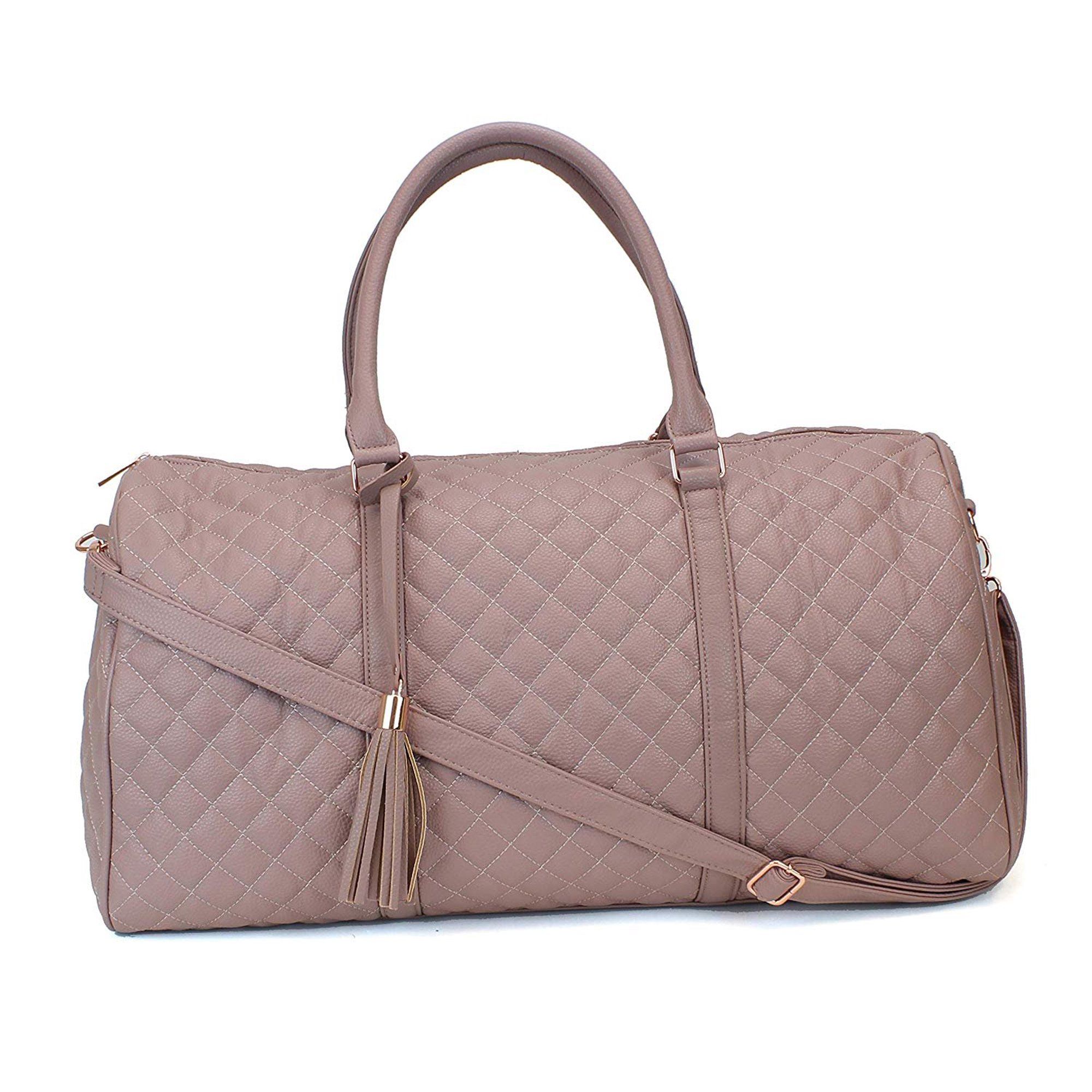 Women's Quilted Leather Weekender Travel Duffel Bag With Rose Gold Hardware - Large 22" Size - Cu... | Walmart (US)