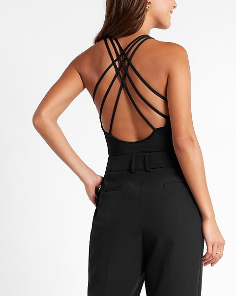 Body Contour Silky High Neck Strappy Back Thong Bodysuit | Express