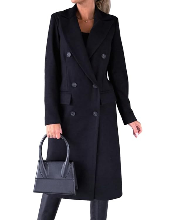 IDEALSANXUN Womens Long Wool Coat Double Breasted Trench Coat Fall Winter Clothes | Amazon (US)