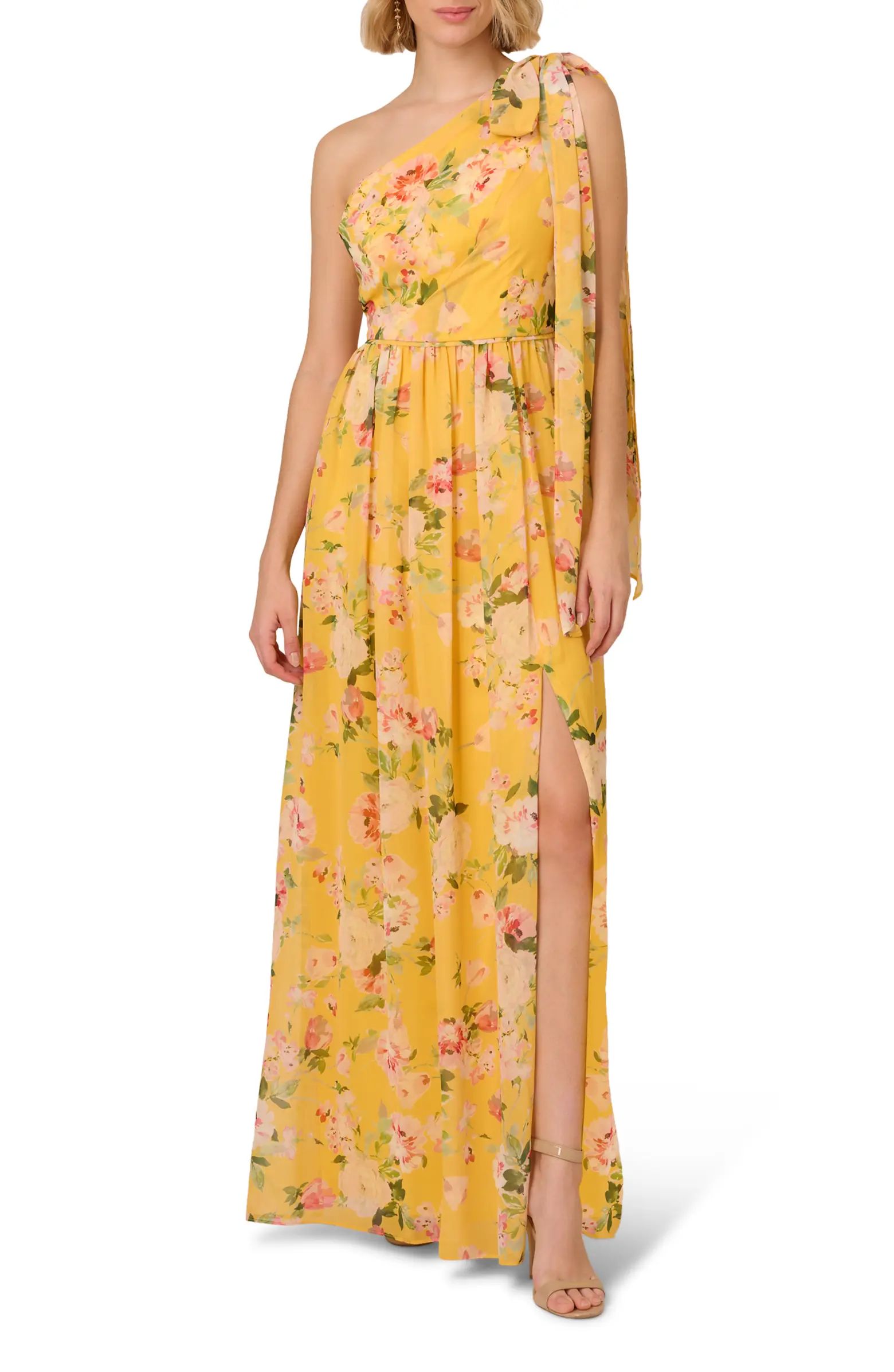 Floral One-Shoulder Chiffon Gown | Nordstrom