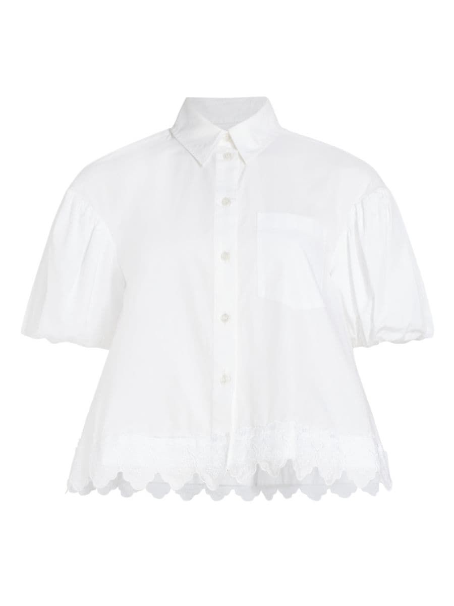 Embroidered-Trim Cropped Shirt | Saks Fifth Avenue