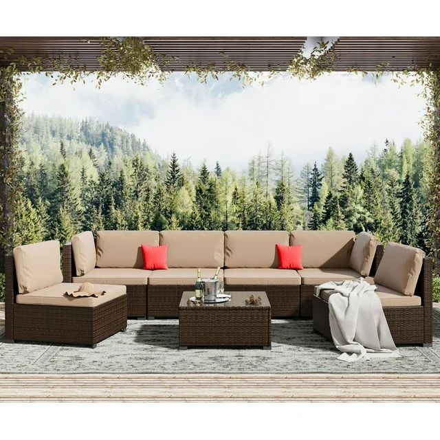 7 Piece Patio Furniture Set, Outdoor Furniture Patio Sectional Sofa, All Weather PE Rattan Outdoo... | Walmart (US)