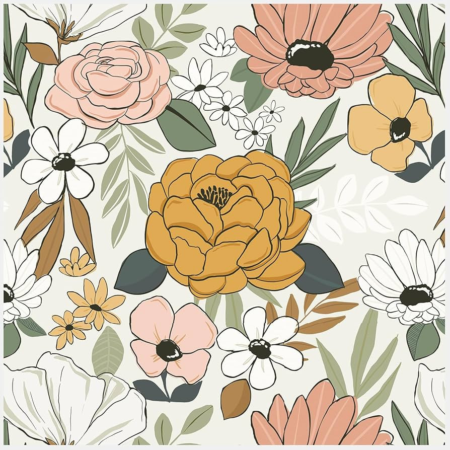 HAOKHOME 93217-2 Vintage Large Floral Peel and Stick Wallpaper Removable Daisy Leaf Mushroom/Sand... | Amazon (US)