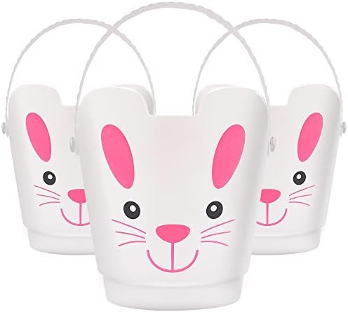 Zcaukya Easter Buckets, Set of 3 Plastic Easter Bunny Baskets with Handles, Empty Plastic Easter ... | Amazon (US)