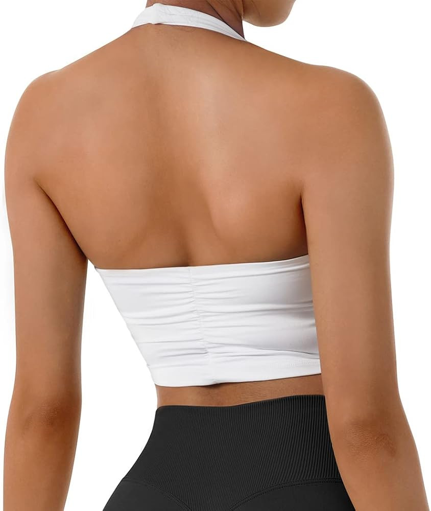 SUUKSESS Women Seamless Halter Sports Bra Backless Padded Workout Crop Tops | Amazon (US)