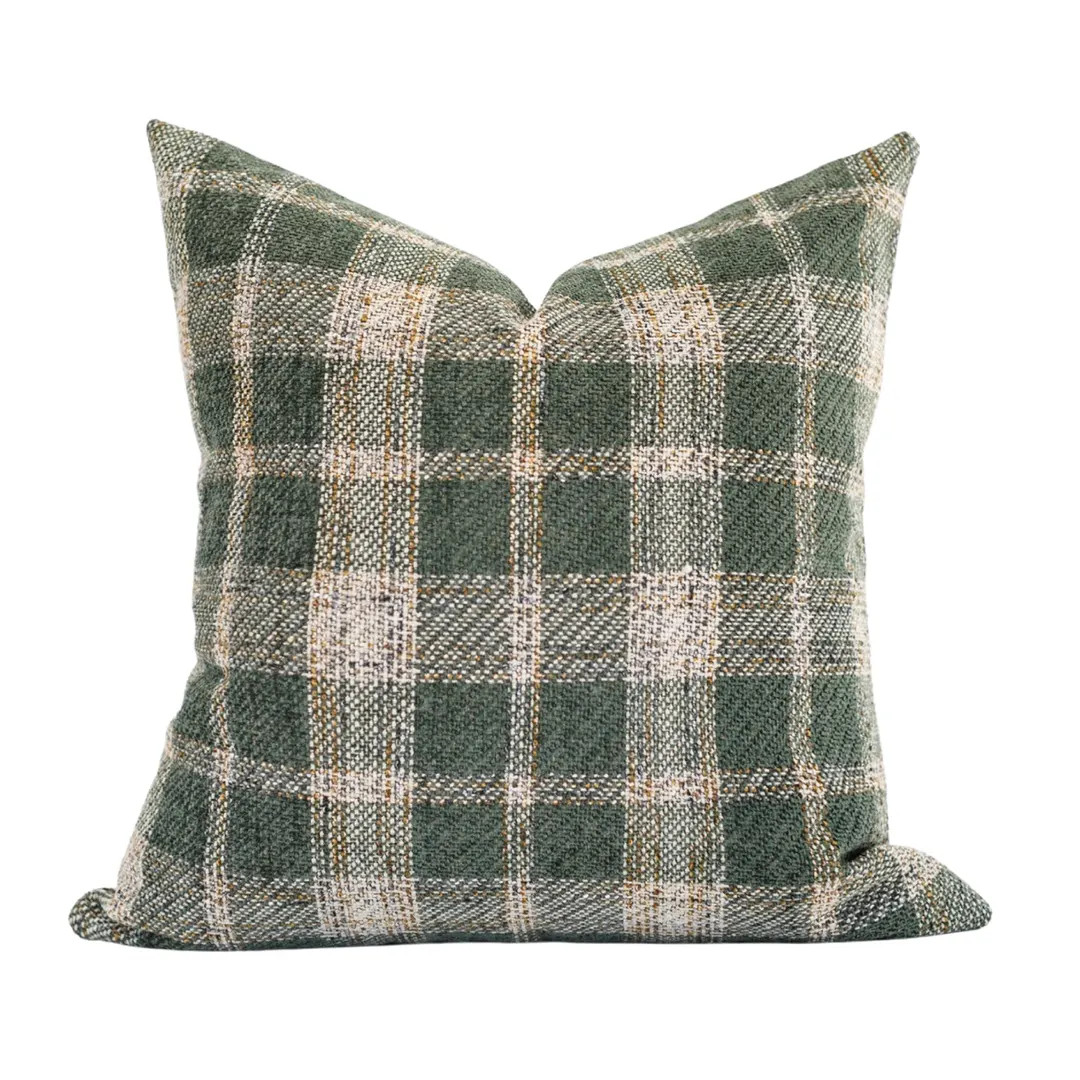 Green Plaid Pillow Cover, Farmhouse Throw Pillows, Christmas Pillow Covers, Green Plaid 20x20 Pil... | Etsy (US)