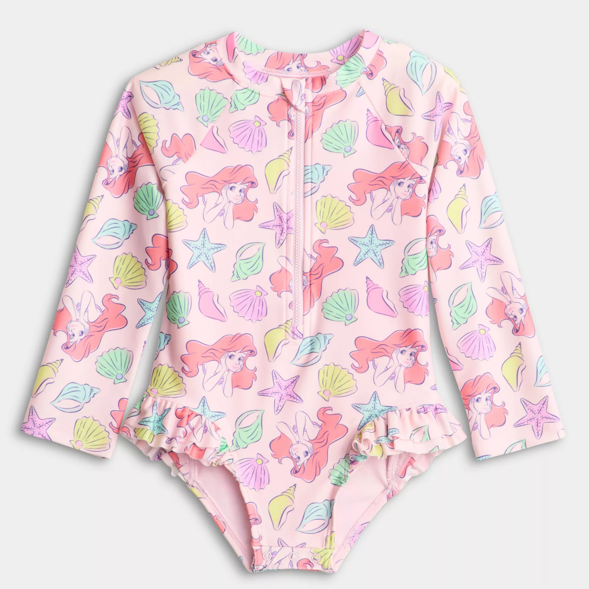 Baby & Toddler Girl Jumping Beans® Disney's Little Mermaid Ruffle Rashguard One-Piece Swimsuit | Kohl's