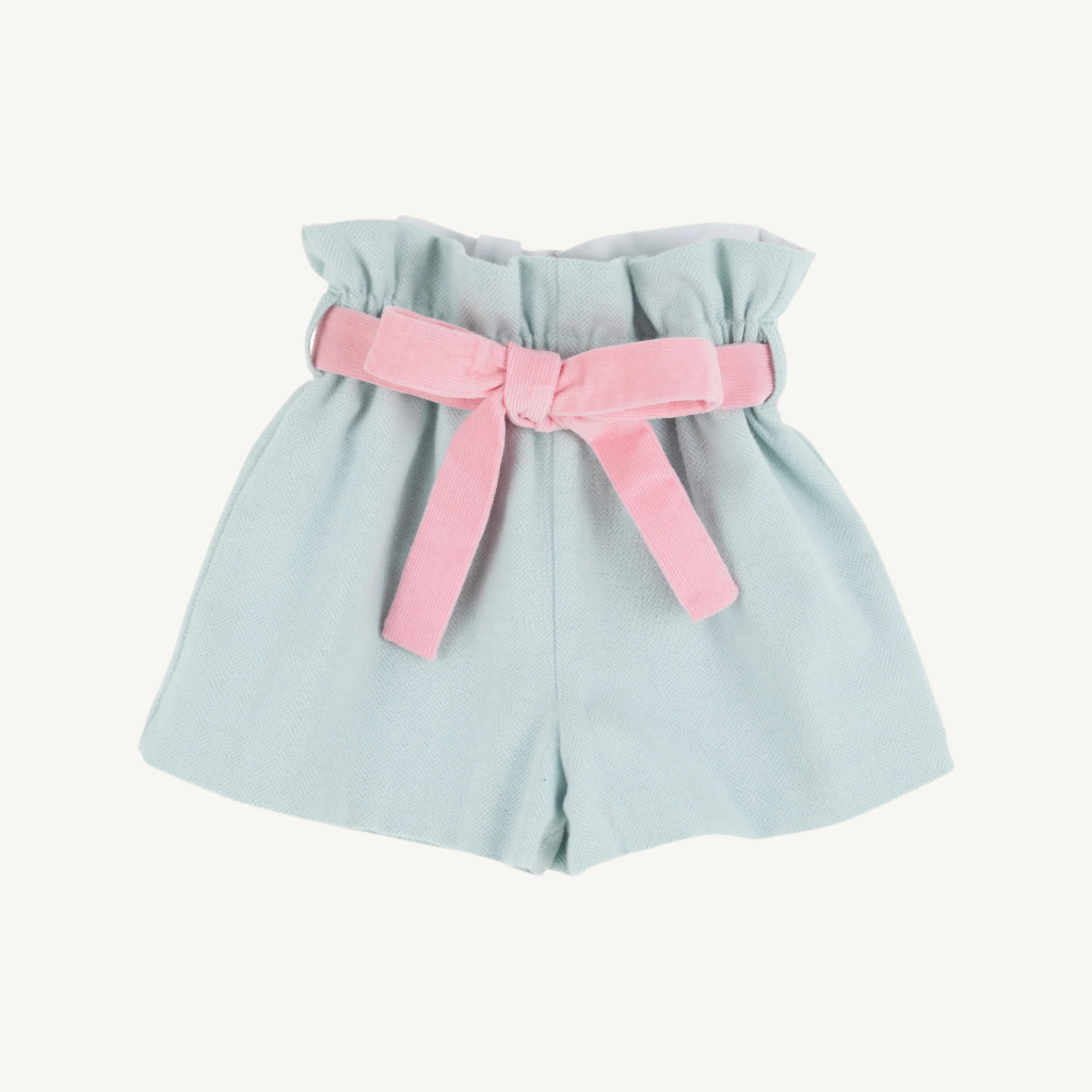 Maddie Bea Bag Shorts - Old Greenwich Green Herringbone with Sandpearl | The Beaufort Bonnet Company