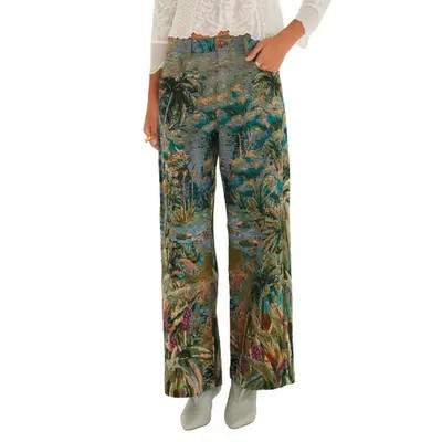 FARM Rio Petricor Jacquard Wide Leg Pants in Green at Nordstrom, Size 28 | Nordstrom
