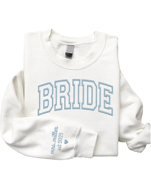 Personalized Embroidered Bride Sweatshirt, Mrs Sweatshirt, Bride Gifts, Wedding Gifts For Bride, ... | Amazon (US)