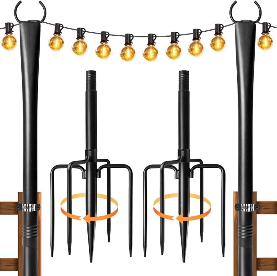 2 Pack String Light Poles for Outside, Thickened Metal Lights Hanger Pole Outdoor with Fork, Ligh... | Amazon (US)