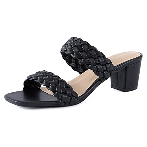 N.N.G Women Heeled Sandals Black Size 8 Low Heel Braided Chunky 2 inch Leather Comfort Strappy Casual Square toe Woven Sandals | Amazon (US)