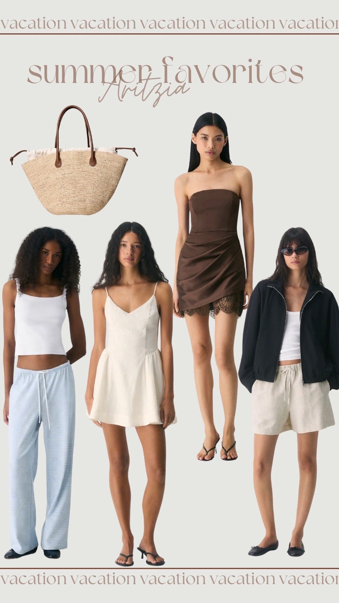 Aritzia summer favorites - 
Outfits 
Summer outfit idea 
Vacation 
Europe summer 
Ootd 
Raffia bag 
Staples 
Casual style 
Easy outfits 
Mom style 
Travel outfit 
Aritzia

#LTKSeasonal #LTKPetite #LTKTravel