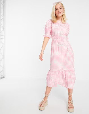 Influence midi dress in pink gingham | ASOS (Global)
