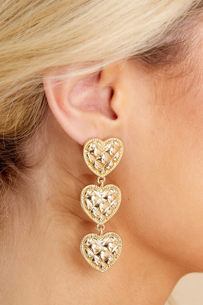 Tugging Heartstrings Gold Earrings | Red Dress 