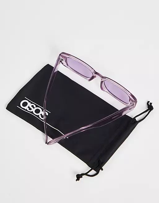 ASOS DESIGN 90's recycled mid rectangle sunglasses in lilac | ASOS (Global)