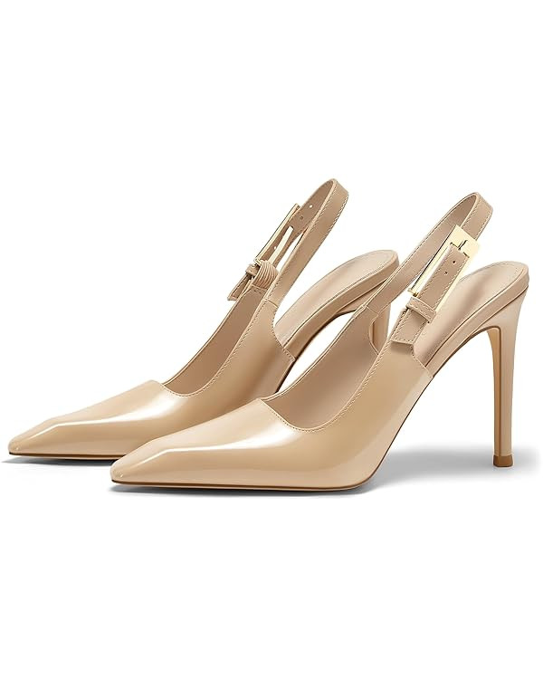 Coutgo Women's Slingback High Heels Pointed Toe Stilettos Metal Buckle Dress Party Pump Shoes | Amazon (US)