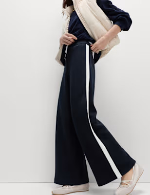 Pique Side Stripe Wide Leg Trousers | Marks and Spencer US