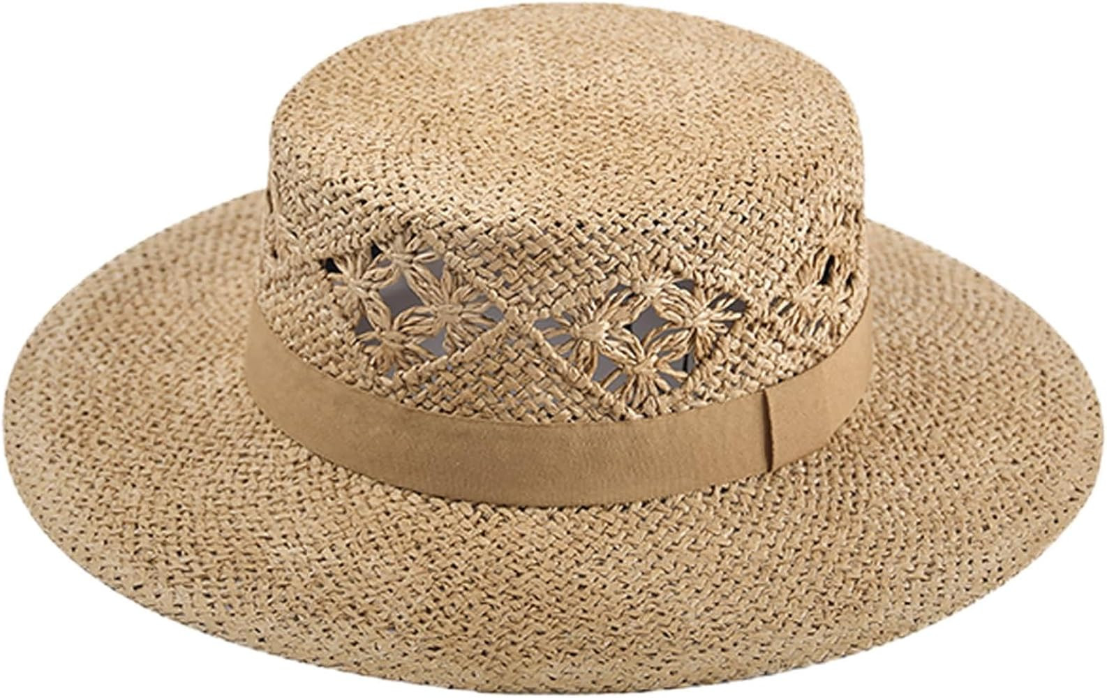 JEN & CO. Auden Boater with Ribbon Trim - Paper Straw Vacation Sun Hat | Amazon (US)