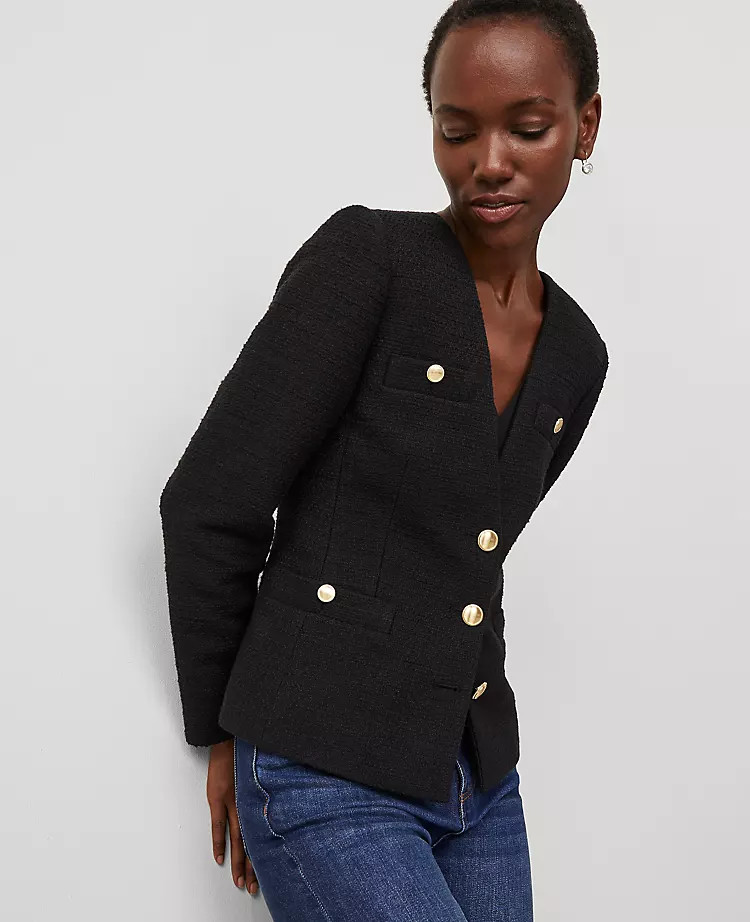 Tweed Fitted V-Neck Jacket | Ann Taylor (US)