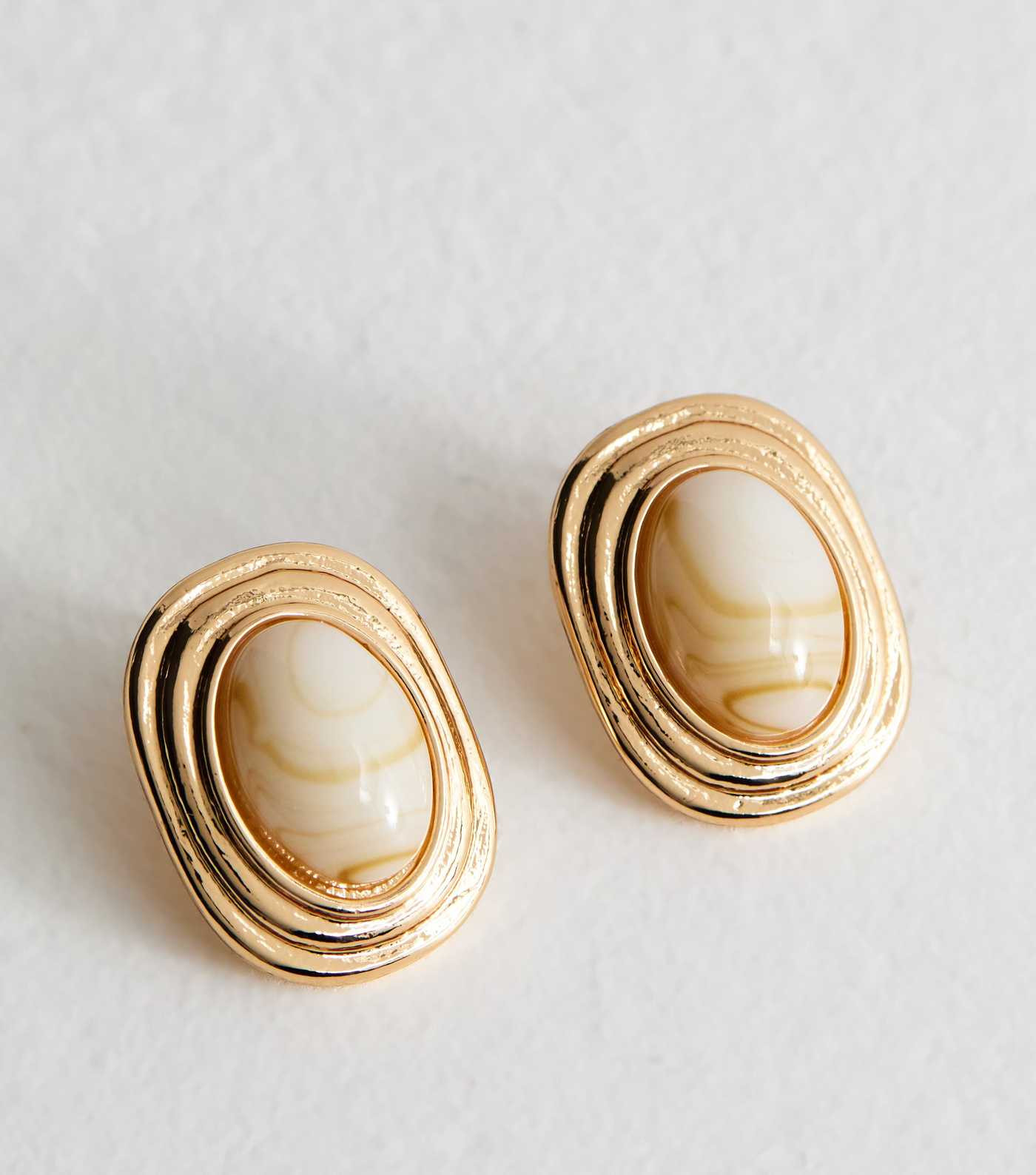 Gold Tone Oval Cream Centre Earrings | New Look | New Look (UK)