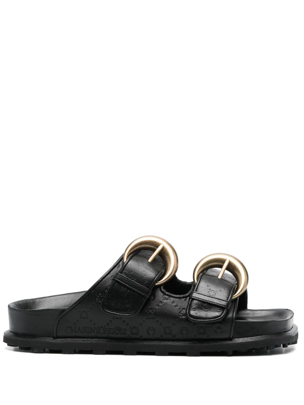 Marine Serre embossed-monogram Leather Slides - Farfetch | Farfetch Global