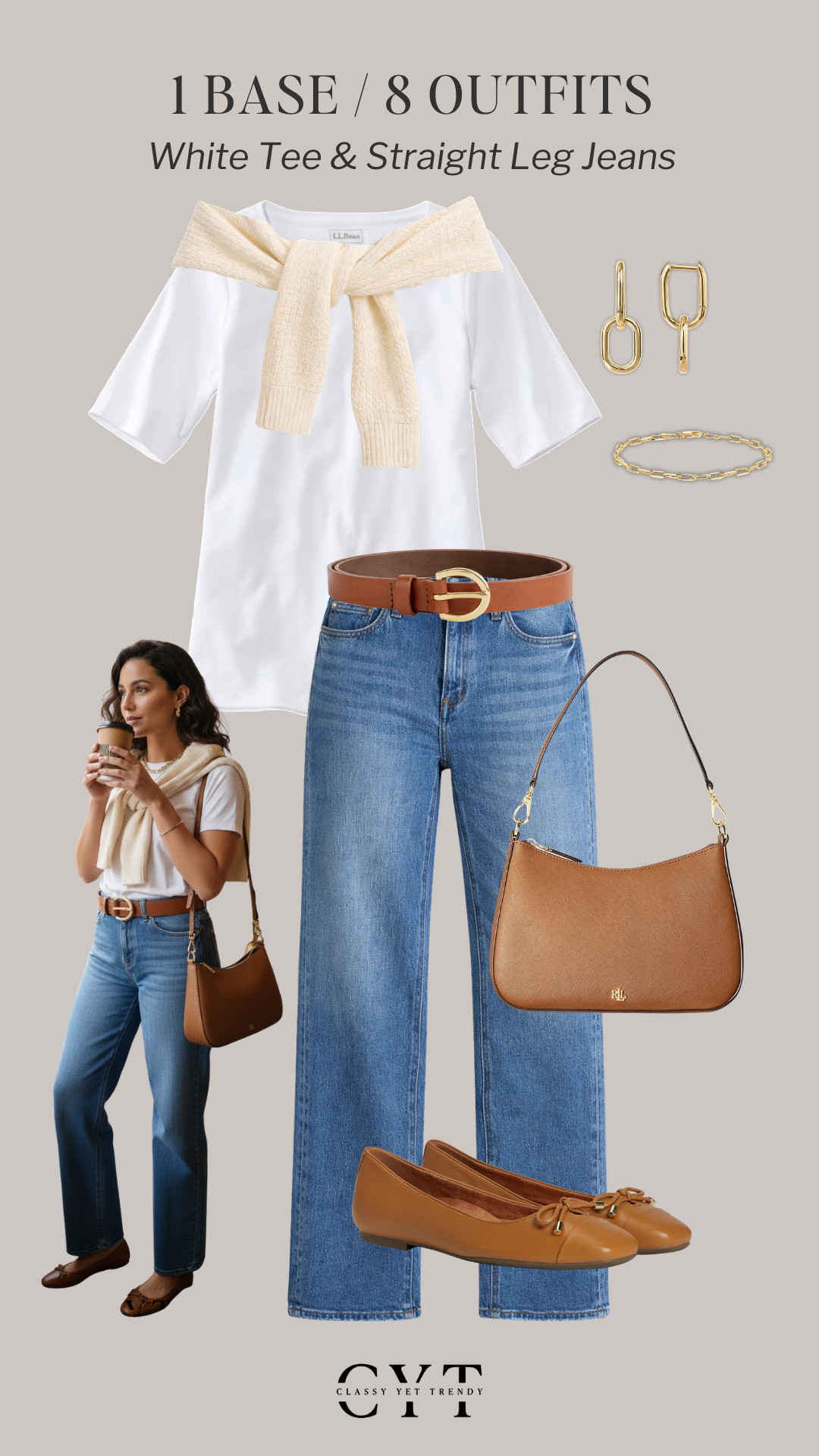 1 Base, 8 Outfits 🎉 8 ways to wear two classic and timeless wardrobe staples: a white tee and straight leg jeans ✔️ Mix and match layers, shoes and accessories to create different looks. 
All clothes, shoes and accessories are in the Smart Elevated Casual Spring 2026 Capsule Wardrobe 🌸

how to style, outfit ideas, elevated outfit, wardrobe essentials, cardigan, jacket, captains blazer, casual sneakers, ballet flats, loafers

#outfitideas #outfitinspiration #capsulewardrobe #everydaystyle #smartcasualstyle

 

 #LTKootd #LTKmomlife #LTKWorkwear