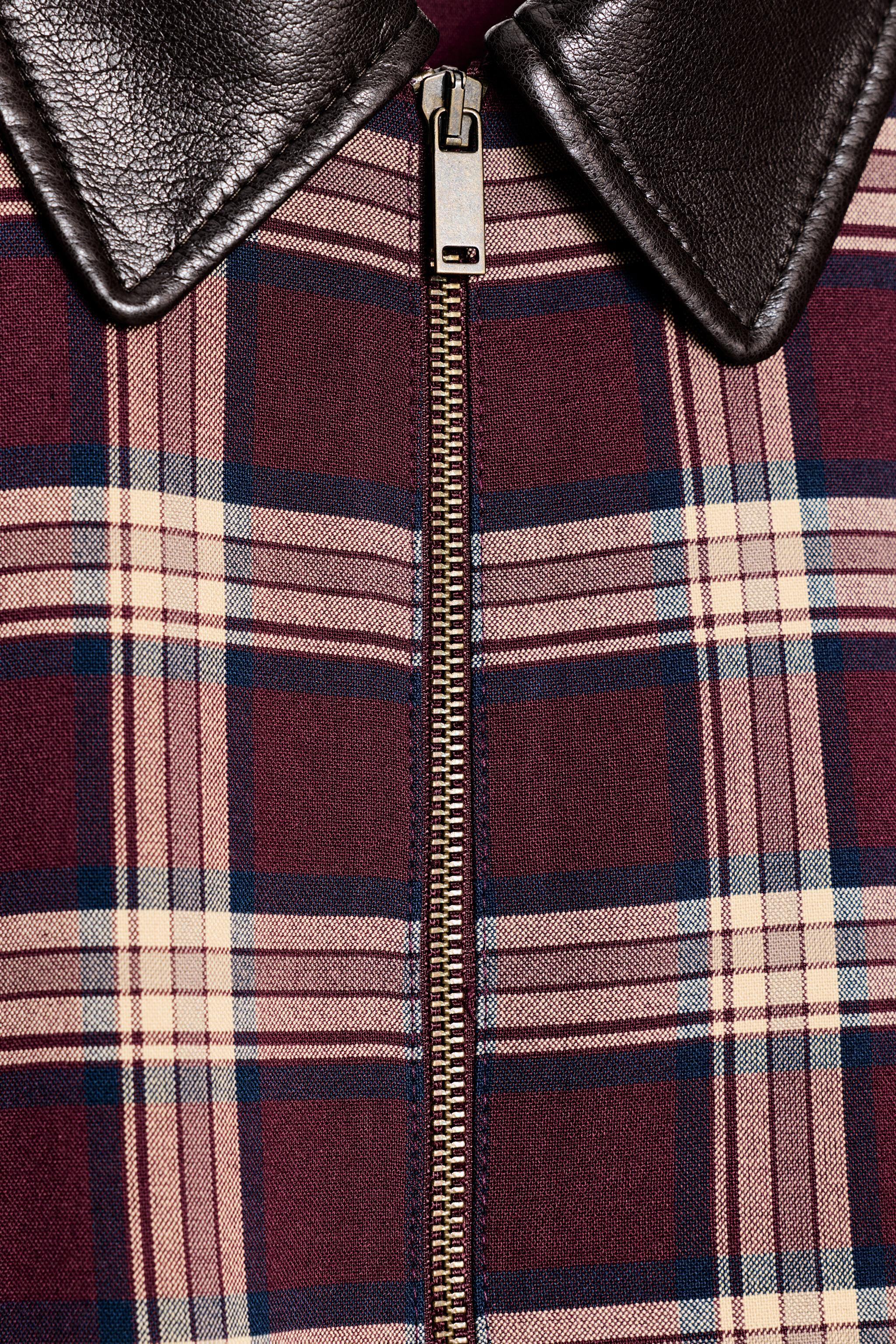 FAUX LEATHER LAPEL CHECK BOMBER JACKET | Zara US