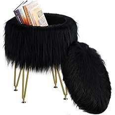 RunLexi Vanity Stool Chair with Storage, Faux Fur Makeup Room Seat Stool, Soft Padded Seat, Round... | Amazon (US)