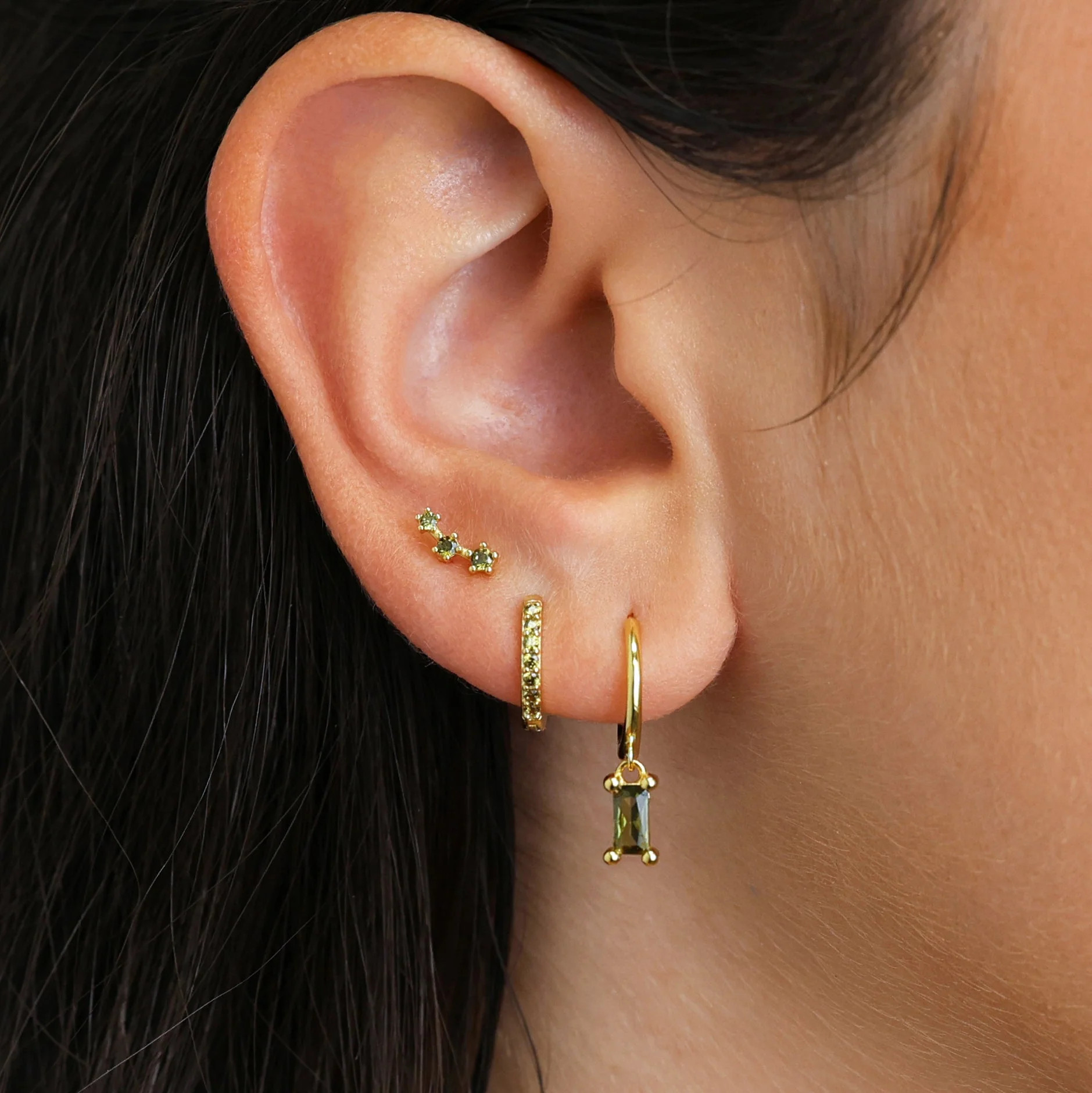 18K Gold Baguette Peridot Chloe Hoop Earring Set | Eyrful Artistry