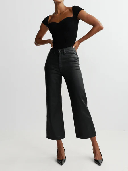 Karmine Refined Wide Leg Petite High Rise 25" Jeans | Black Coated | DL 1961 Women