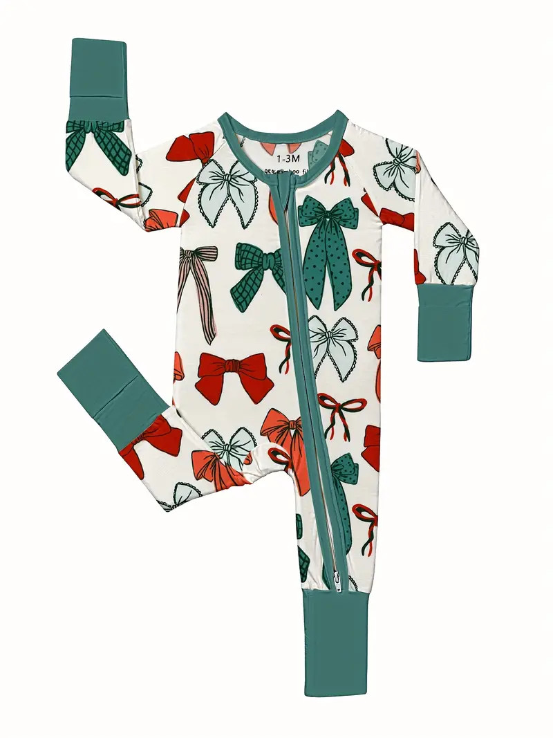 Cozy Bamboo Fiber Baby Romper with Colorful Bow Print - Double Zipper, Stretchy & Machine Washabl... | Temu Affiliate Program
