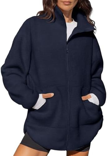 LASLULU Womens Full Zip Fleece Long Jacket Sherpa Oversized Sweatshirts Stand Collar Winter Coat ... | Amazon (US)
